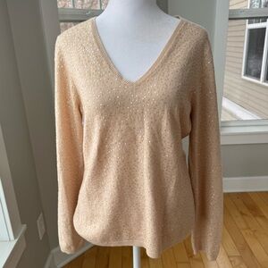 Charter Club Blush Pink Peach V Neck Sequin Cashmere Sweater Size Medium